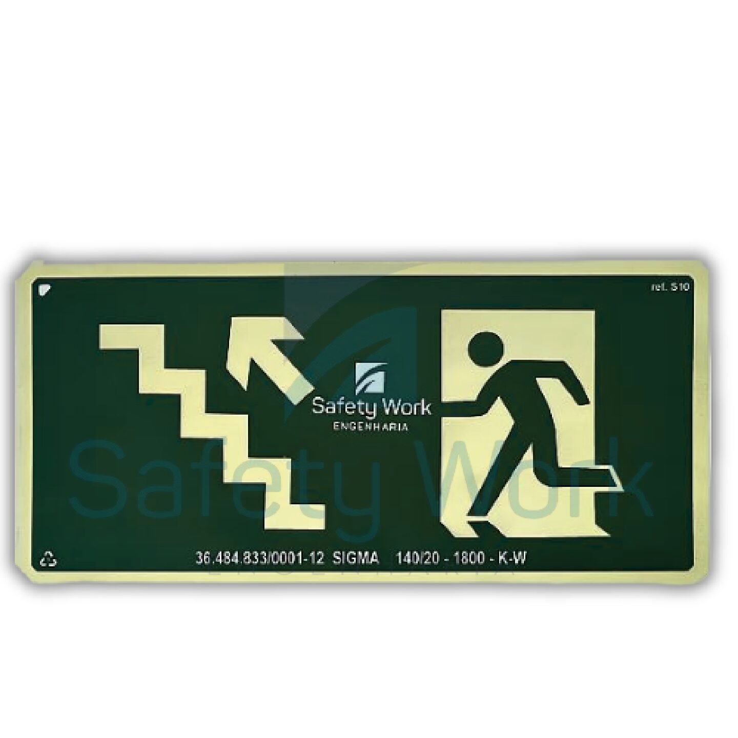 Placa de Sinalização Ref. S10 Saída por Escada que Sobe à Esquerda
